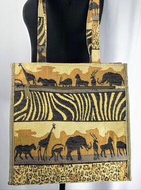 👜 Jade Safari Animal Tapestry Tote Bag Elephant Zebra Giraffe Print